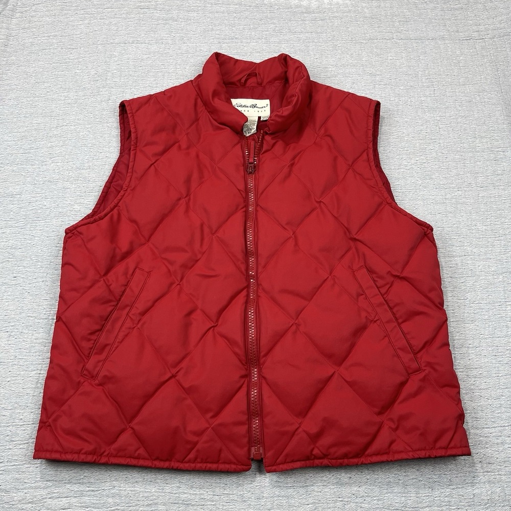 Eddie Bauer Women's XL Red Goose Down Puffer Vest Quilt‎ Pattern Full Zip